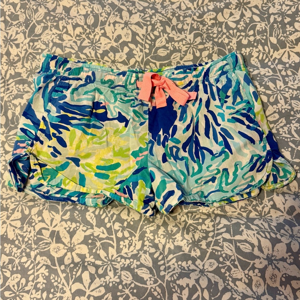 Colorful Patterned Shorts with Pink Bow